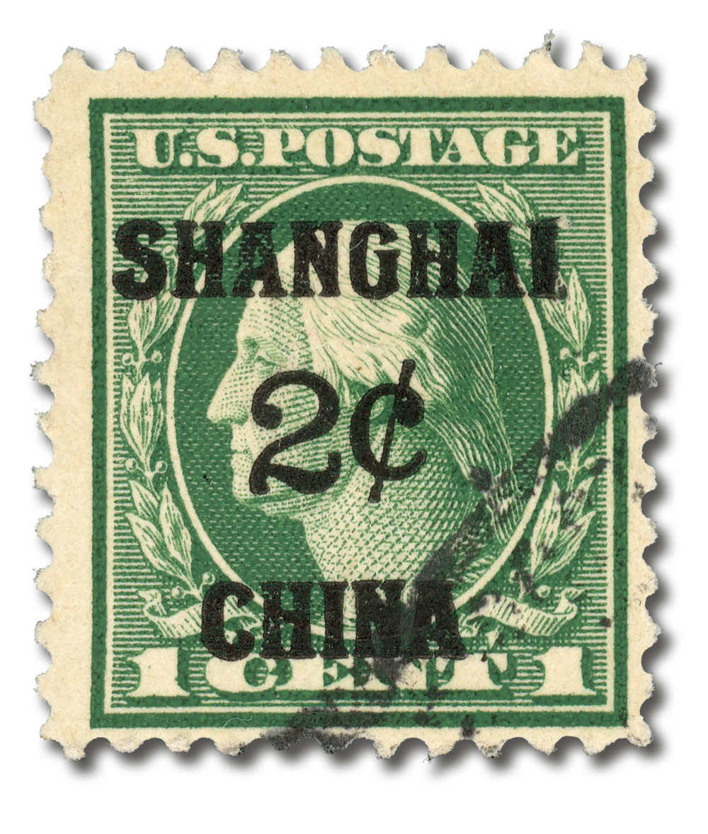 K1 - 1919 2c on 1c Washington, Green, Shanghai Overprint