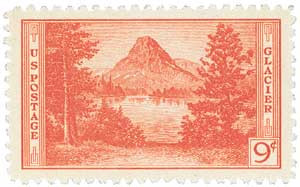 748 - 1934 9c Glacier National Park, Montana, Red Orange, Perf. 11