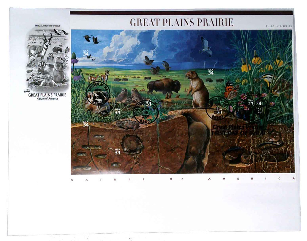 USPS 切手シート 10枚 Great Plains Prairie 2001 3506 - 2001 34c Nature of America: Great Plains Prairie - Mystic