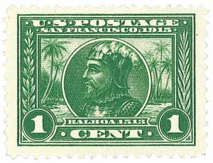 397 - 1913 1c Vasco Nunez de Balboa, Green, Perf. 12 - Mystic
