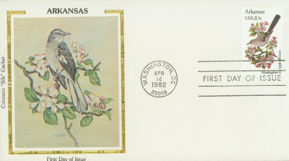 1956 - 1982 20c State Birds & Flowers: Arkansas - Mystic Stamp Company