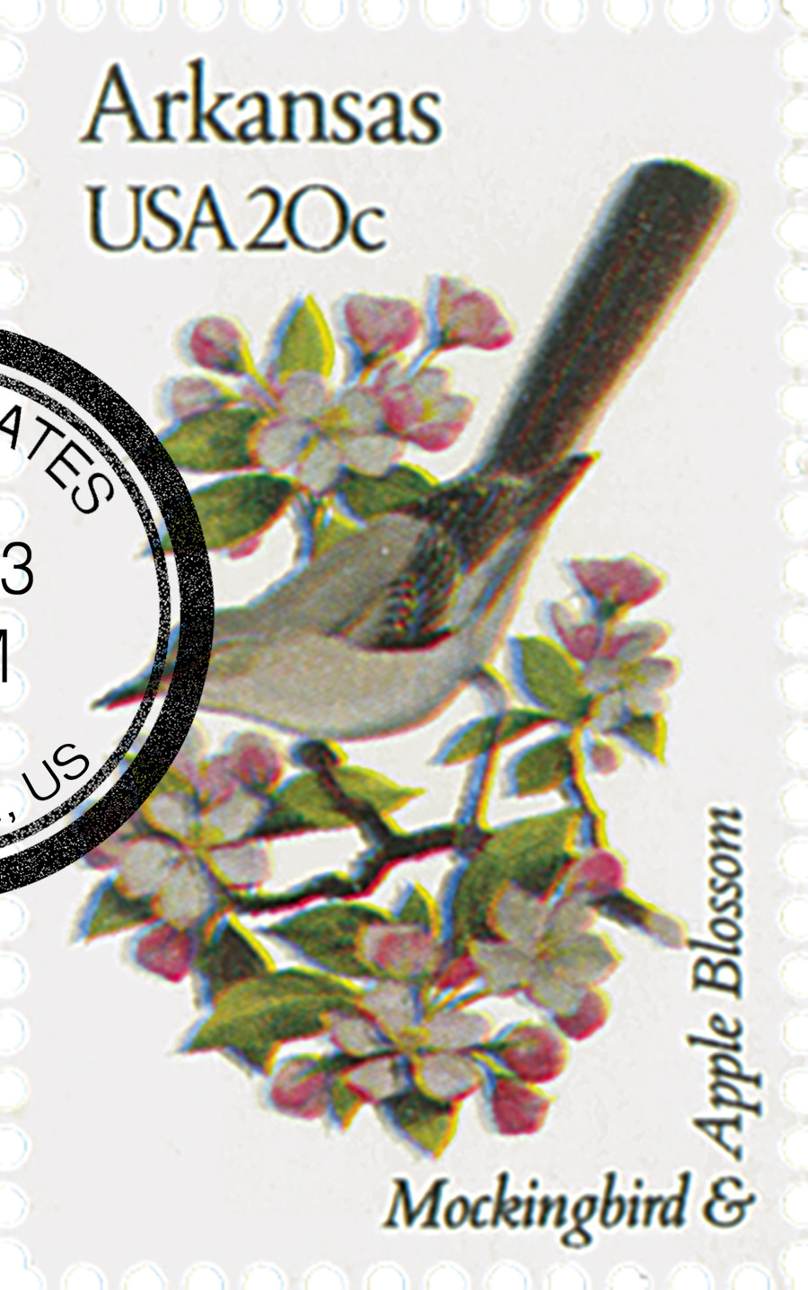 1956 - 1982 20c State Birds & Flowers: Arkansas - Mystic Stamp Company