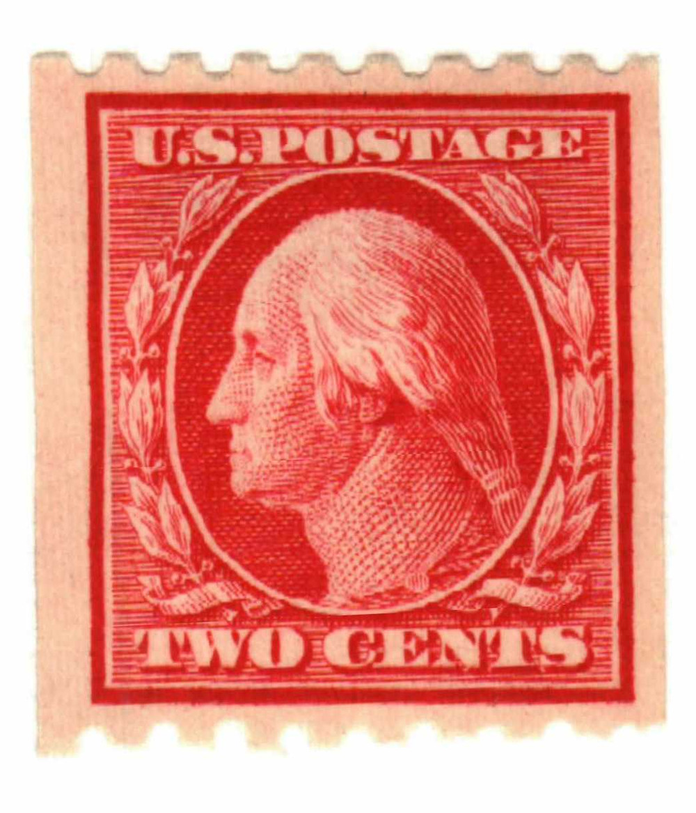 391 - 1910 2c Washington, Carmine, Single Line Watermark, Perf