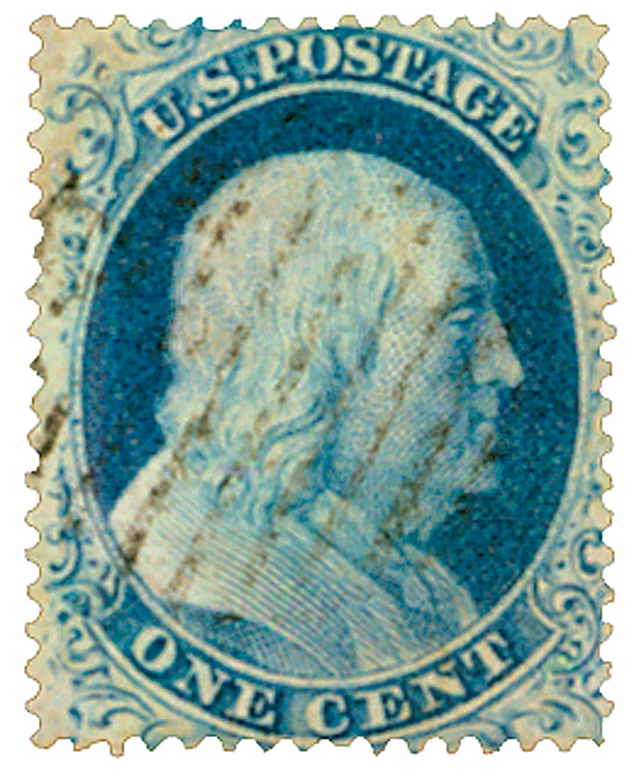 20 - 1857-61 1c Franklin, Blue, Type II, Perf. 15.5 - Mystic Stamp
