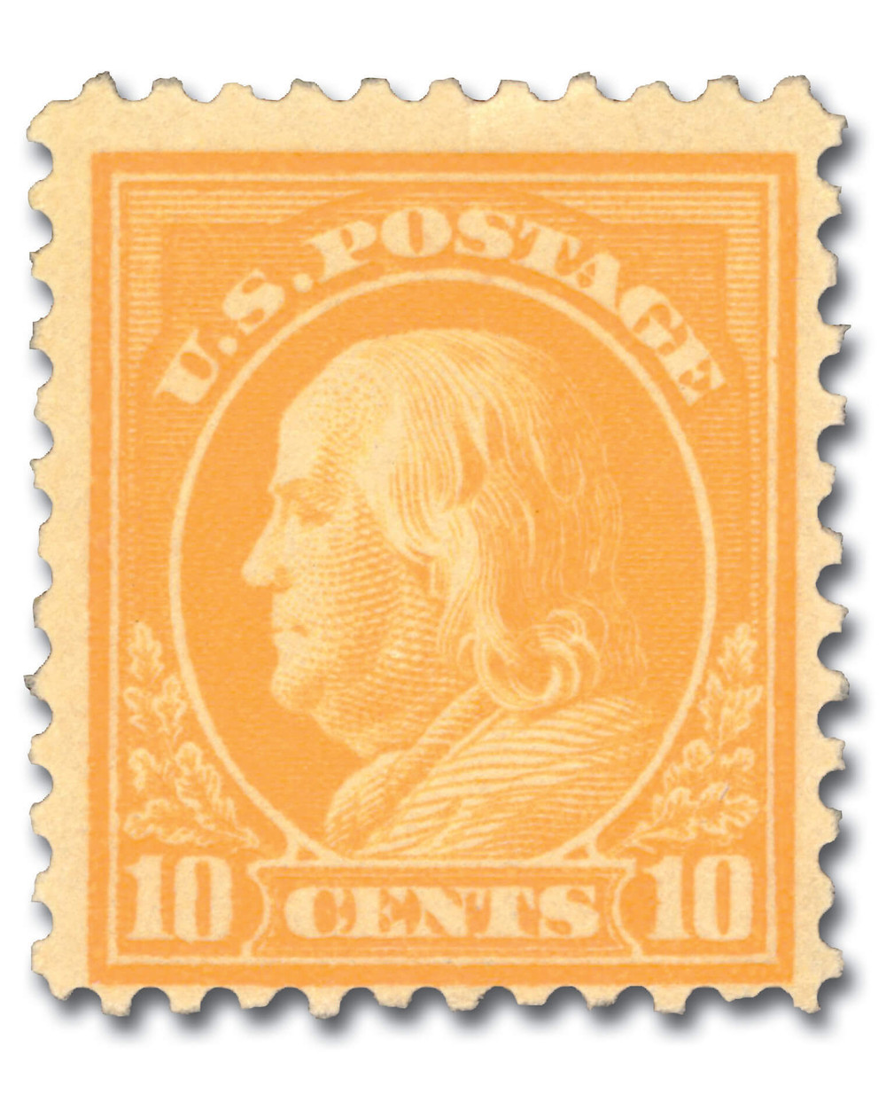 510 - 1917 10c Franklin, Orange Yellow, Unwatermarked, Perf. 11