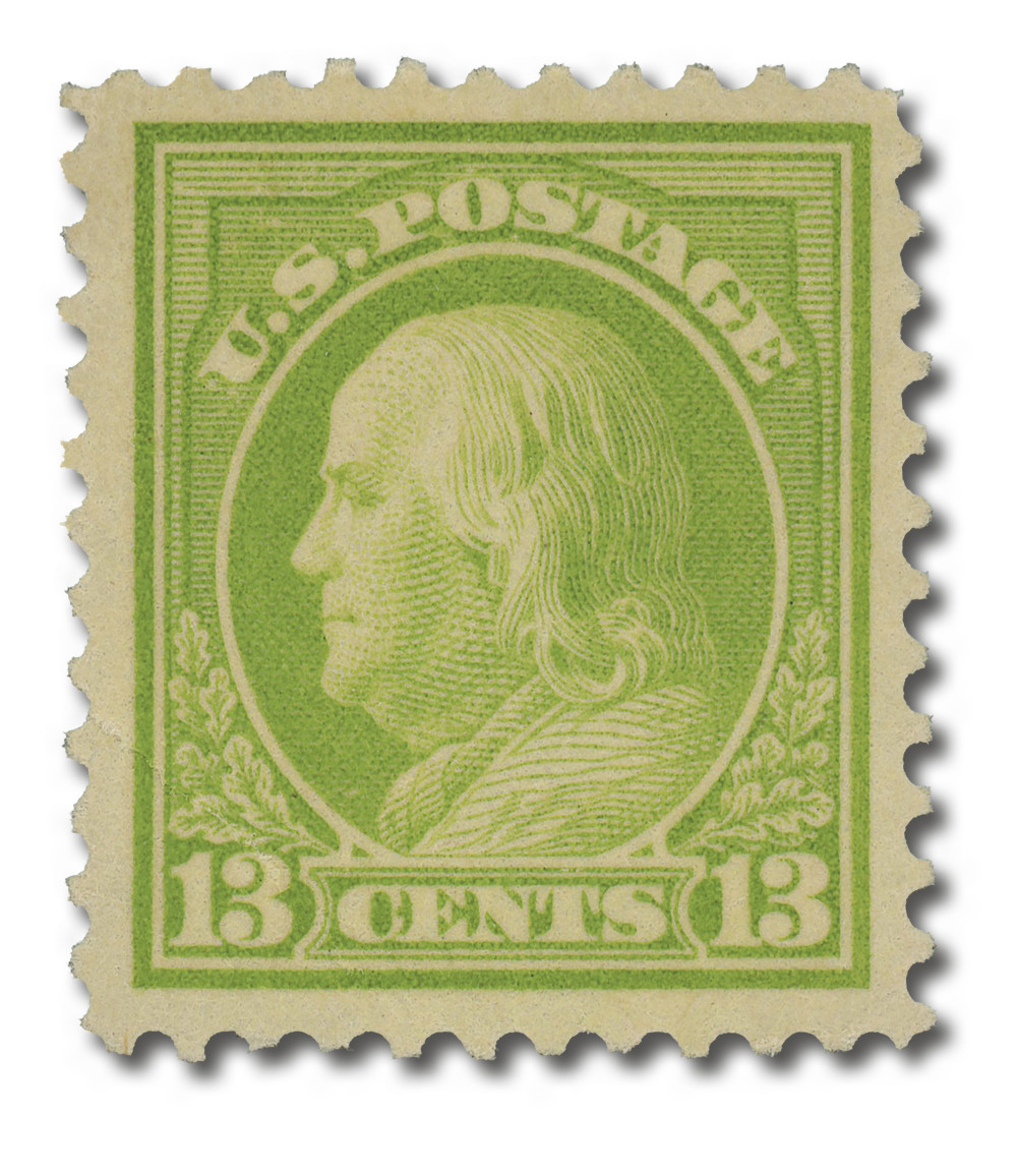 513 - 1919 13c Franklin, Apple Green, Unwatermarked, Perf. 11