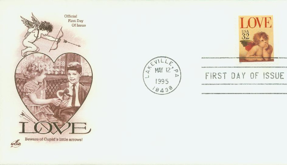 Loveページ 1995 LOVE CHERUB #2959 Single Sided Booklet of 20 x 32 cents