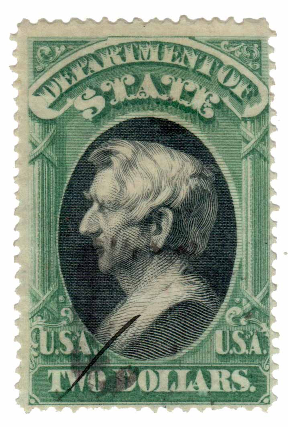 O68 - 1873 $2 Green and Black, Department of State, Seward