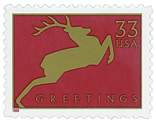 3356 - 1999 33c Christmas: Reindeer, Red - Mystic Stamp Company