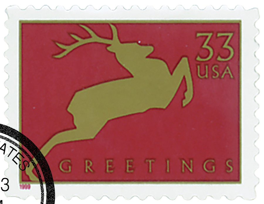 3356 - 1999 33c Christmas: Reindeer, red - Mystic Stamp Company