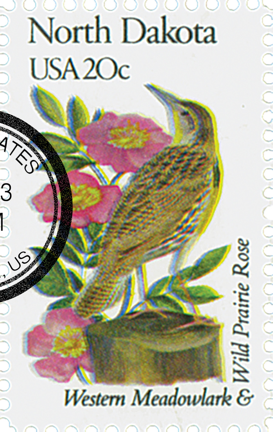 1986 - 1982 20c State Birds & Flowers: North Dakota - Mystic Stamp