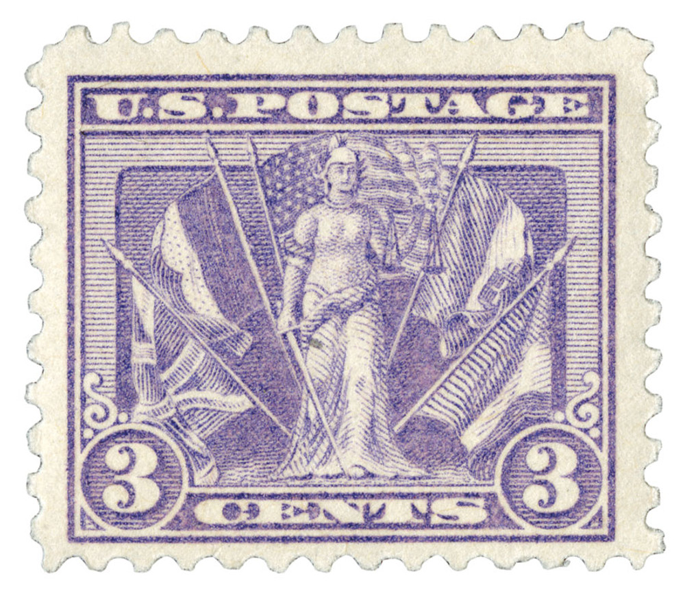 537 - 1919 3c Victory & Flags of Allies, Violet - Mystic