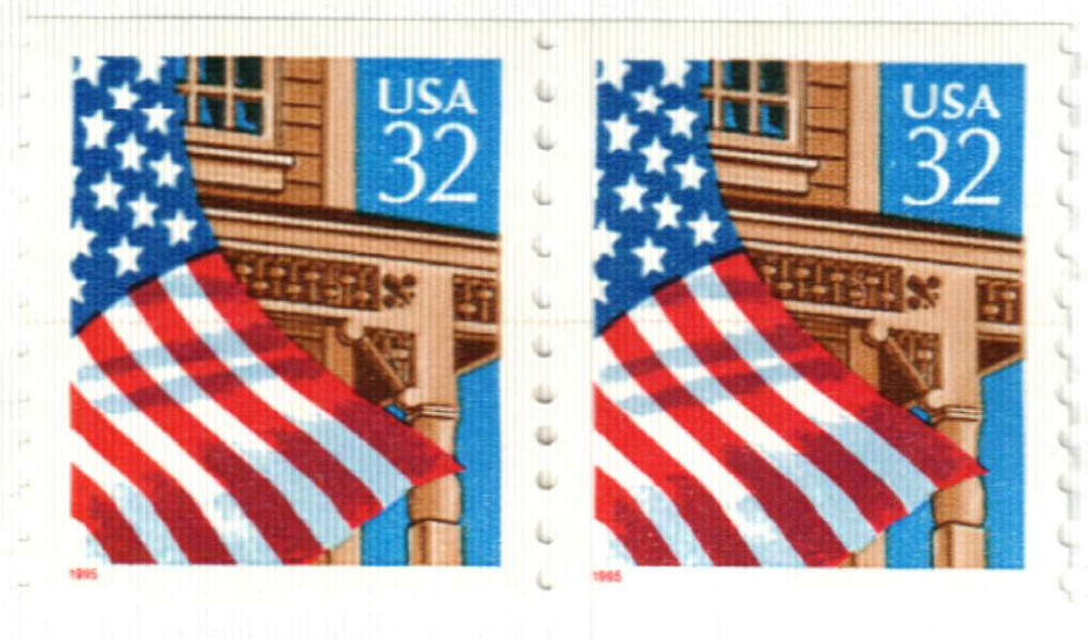 2913 - 1995 32c Flag Over Porch, Red Date, Coil - Mystic Stamp Company