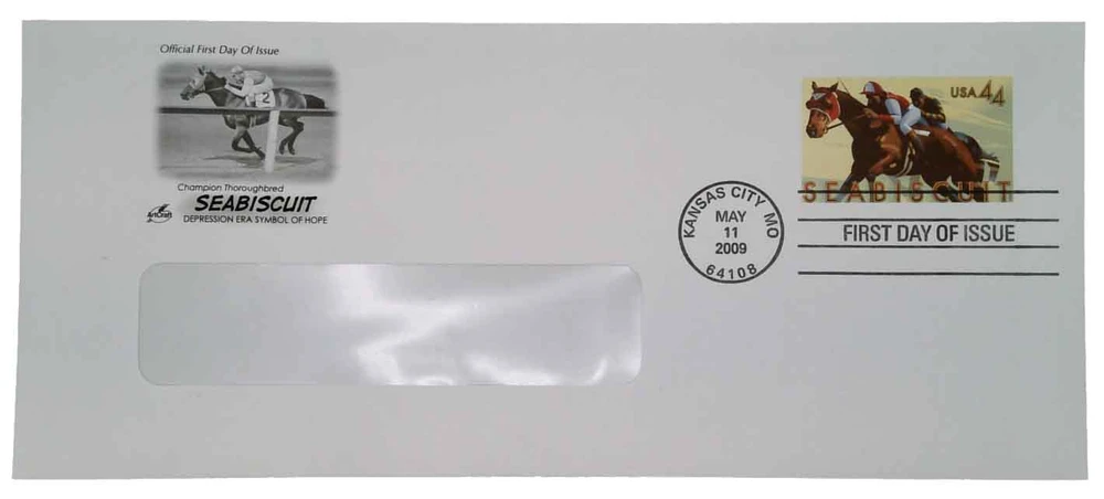 U668 - 2009 44c Racehorse Seabiscuit, Stamped Envelope, First Day
