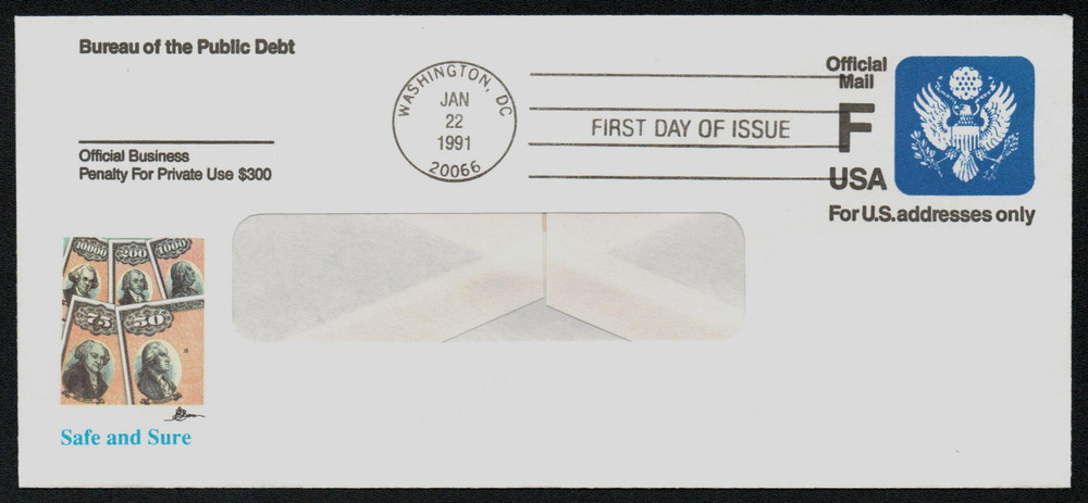 UO83 - 1991 F (29c) Official Mail Stamped Envelope, Great Seal