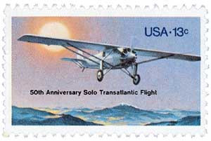1710 - 1977 13c Lindbergh Flight-50th Anniversary - Mystic Stamp