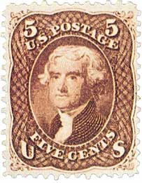 【希少】ホンジュラス 8レアル 暫定硬貨 (1857-1861年) 15g 銅貨 75 - 1861-66 5c Thomas Jefferson, Red Brown, Perf. 12 - Mystic