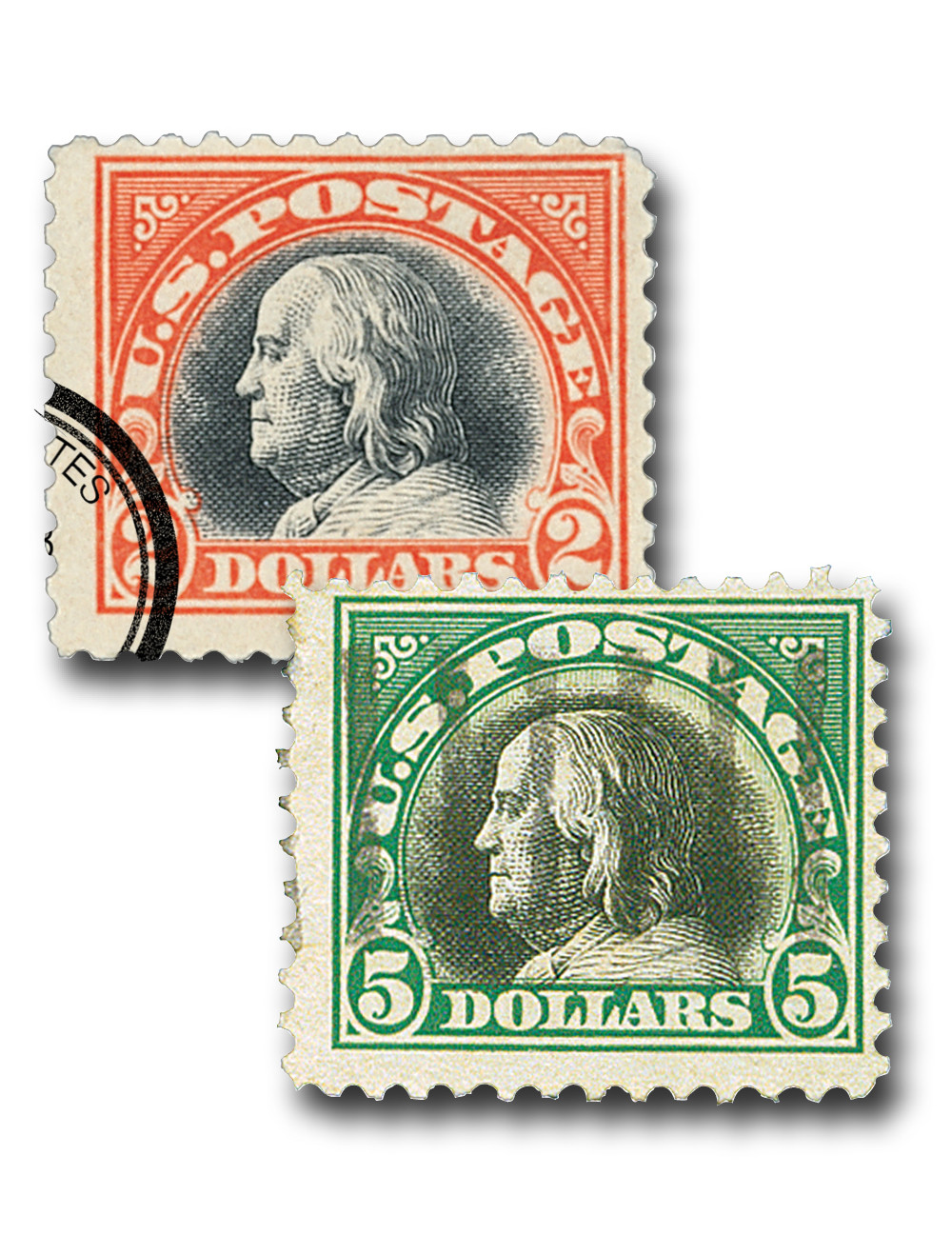 523-24 - 1918 $2 & $5 Franklin, Unwatermarked, Perf. 11, Complete