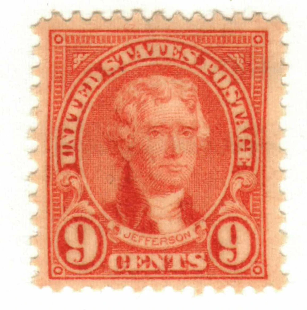 641 - 1927 9c Thomas Jefferson, Orange Red, Perf. 11x10.5 - Mystic
