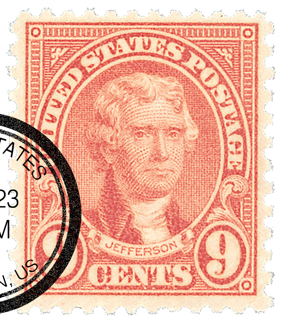 641 - 1927 9c Thomas Jefferson, Orange Red, Perf. 11x10.5 - Mystic
