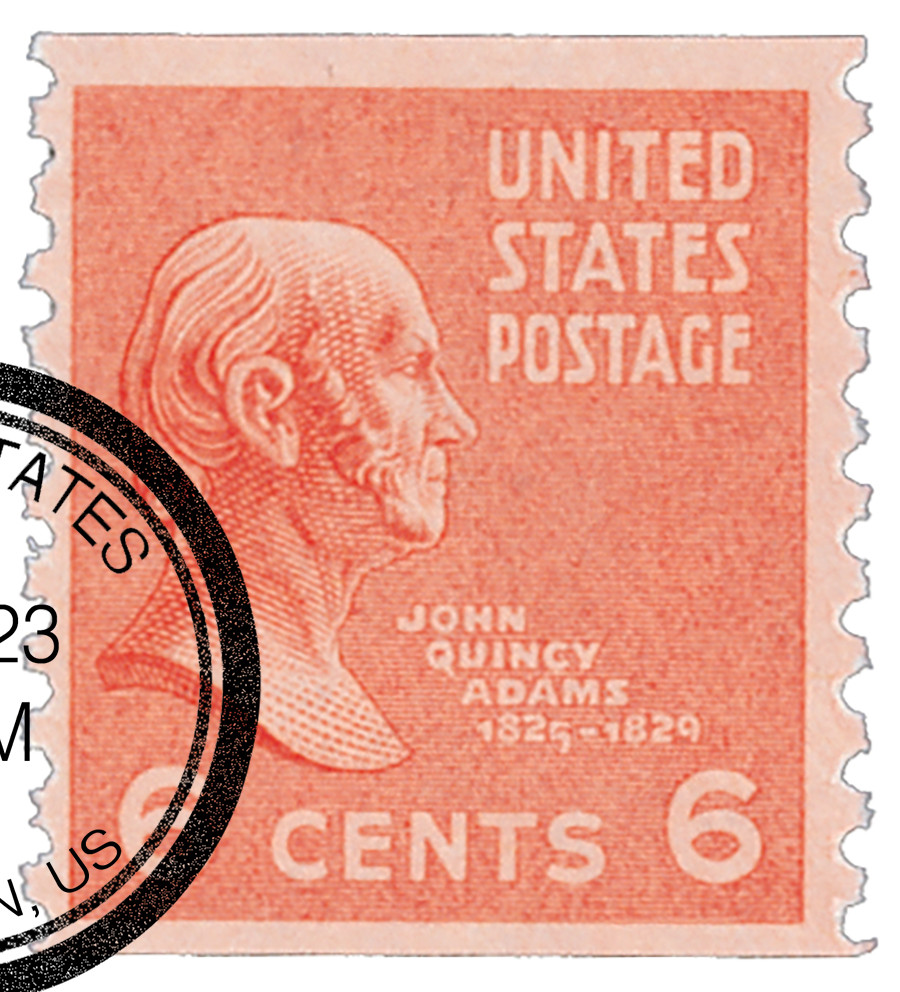 846 - 1939 6c John Quincy Adams, Red Orange, Perf. 10 Vertically