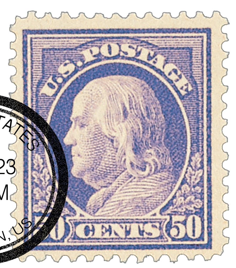 422 - 1914 50c Franklin, Violet, Double Line Watermark, Perf. 12