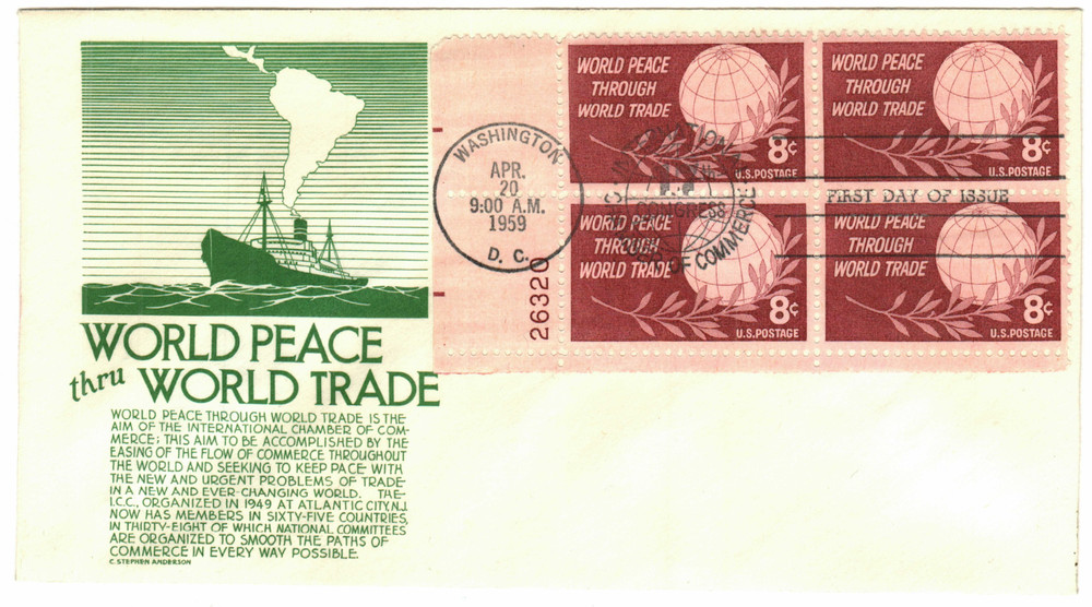 1129 - 1959 8c World Peace through World Trade - Mystic Stamp Company