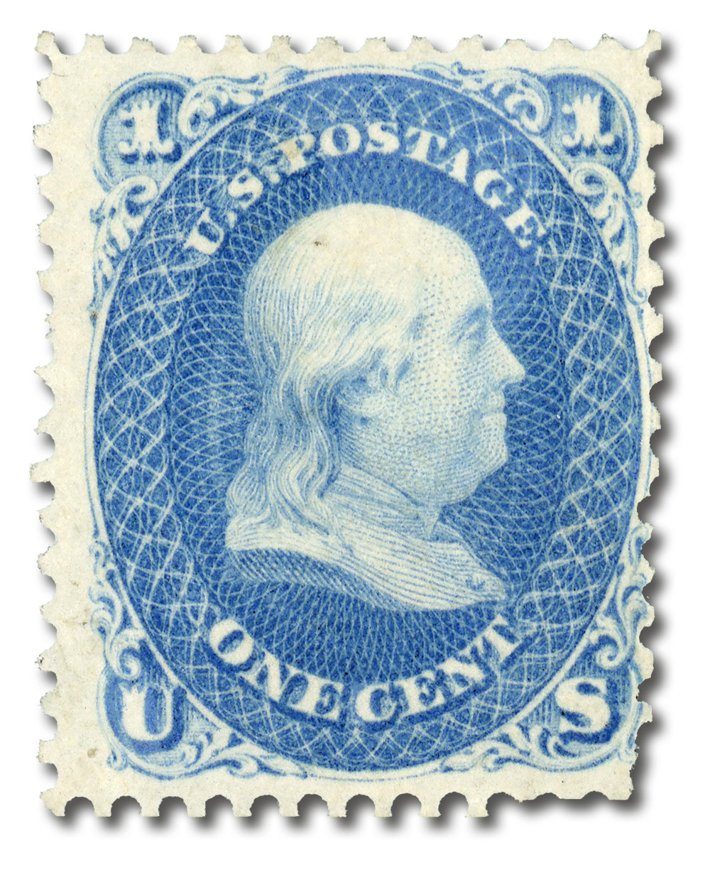 63 - 1861 1c Franklin, Blue, Perf. 12 - Mystic Stamp Company