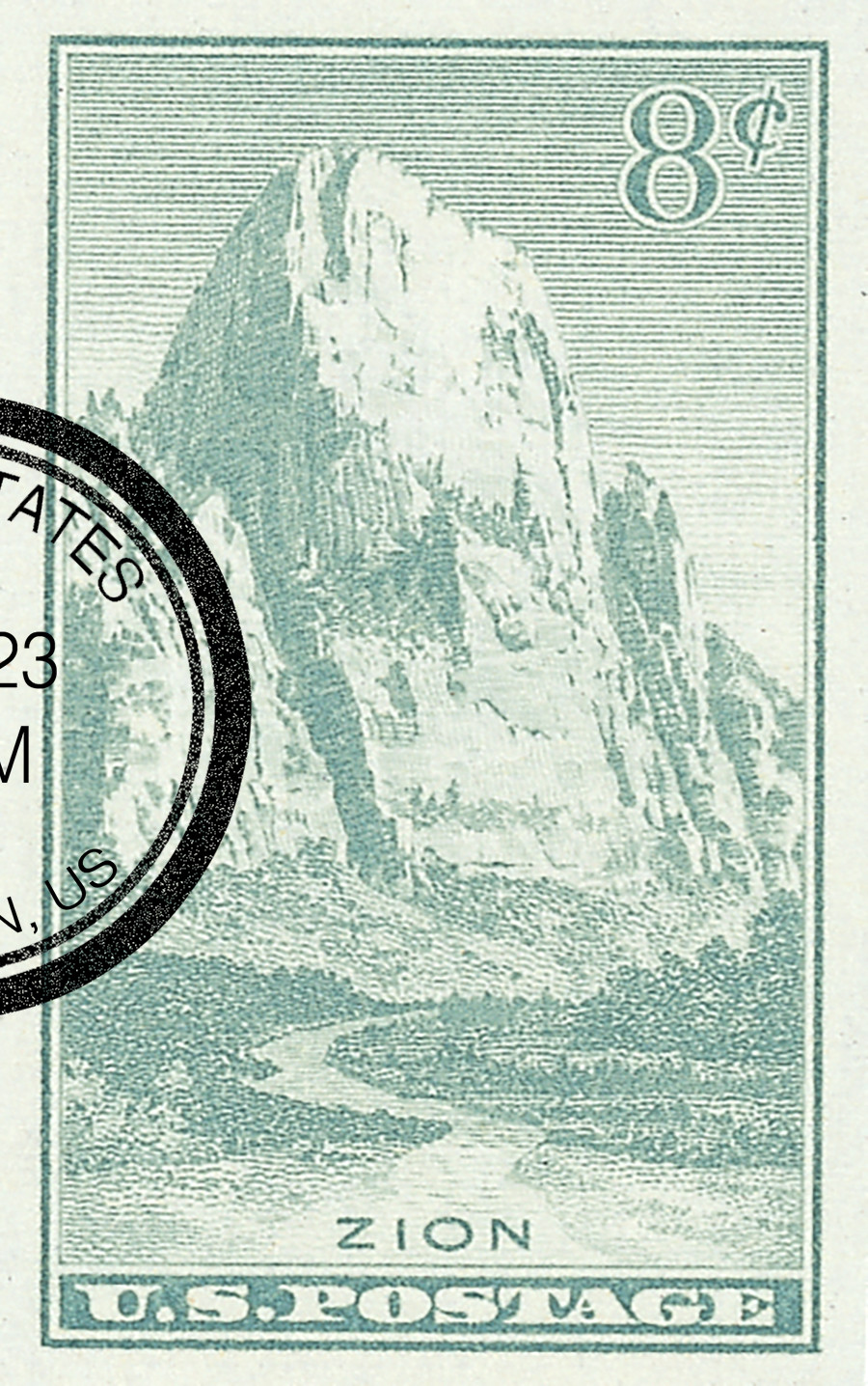 763 - 1935 8c Zion, Utah, Sage Green, Imperf. - Mystic Stamp Company