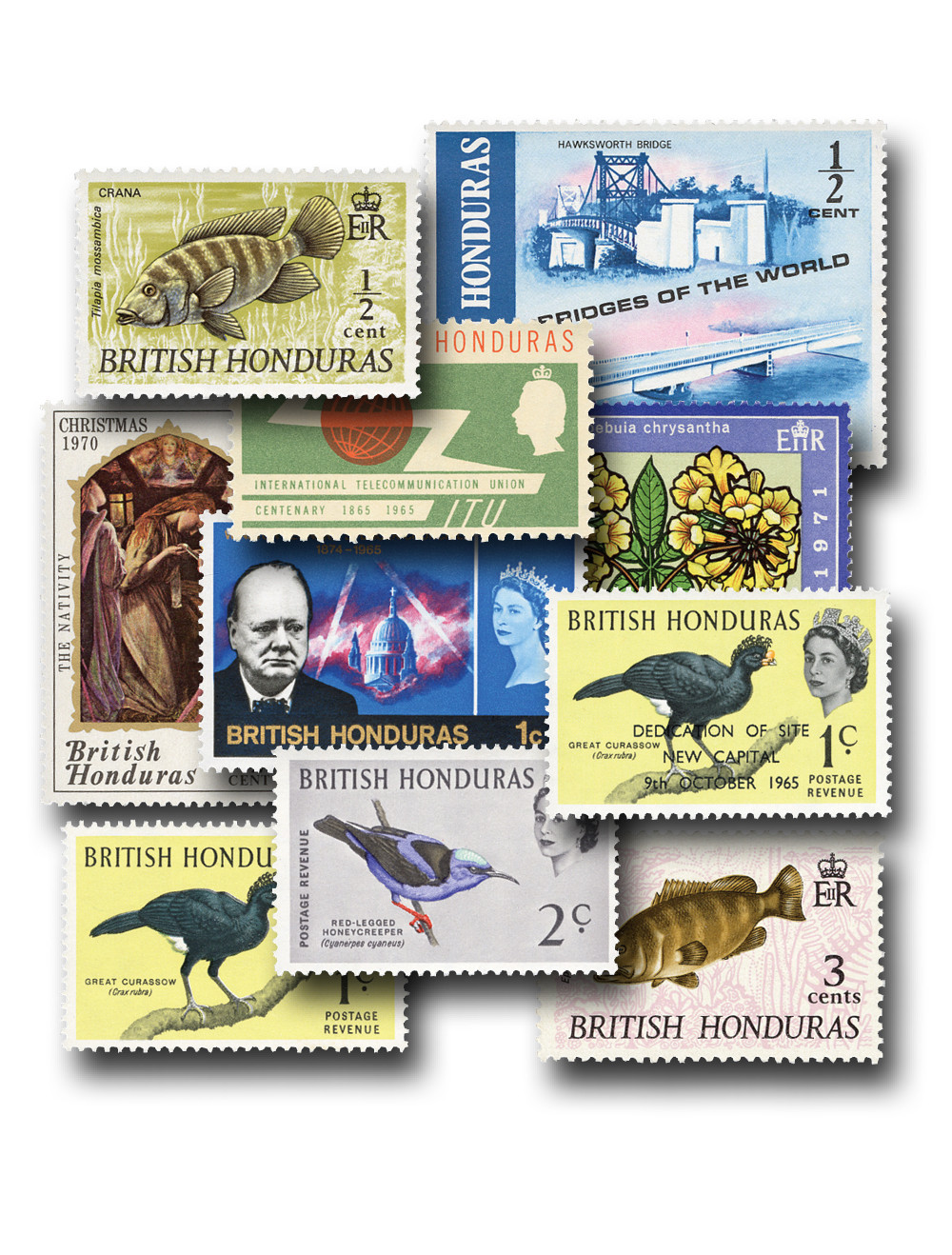 MP2150 - 15 Different British Honduras Stamps - Mystic Stamp Company