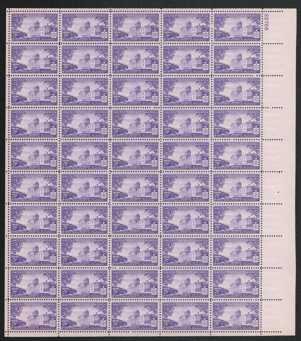903 - 1941 3c Vermont Statehood - Mystic Stamp Company