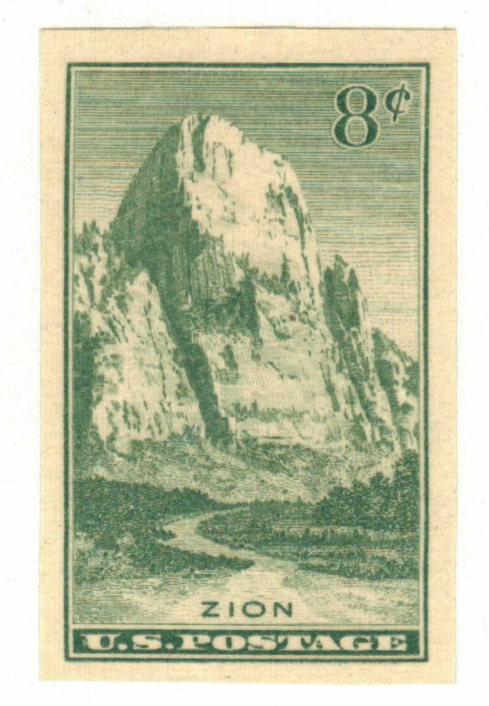 763 - 1935 8c Zion, Utah, Sage Green, Imperf. - Mystic Stamp Company