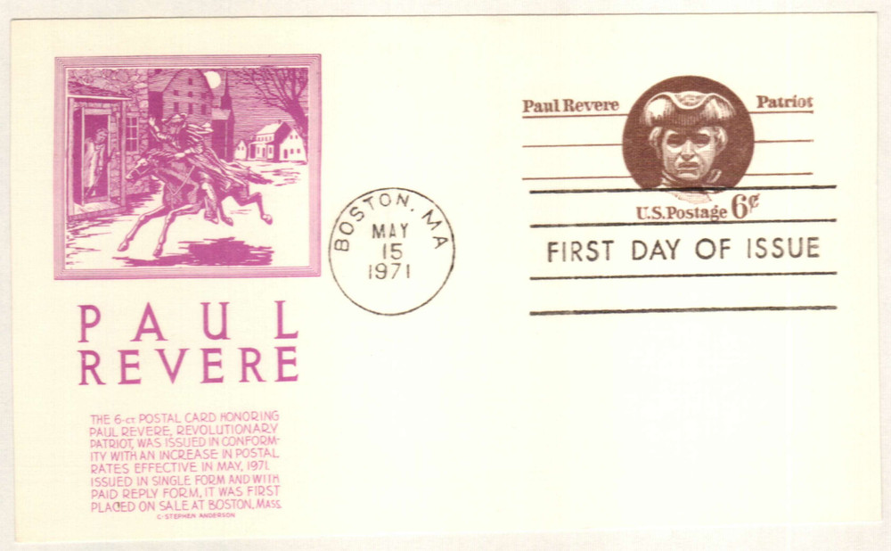 UX58 - 1971 6c Postal Card - Paul Revere - Mystic Stamp Company