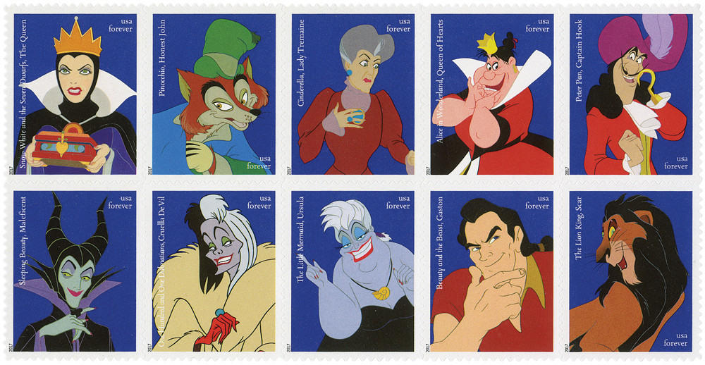 限定品ディズニー☆Authentic Postage Stanp 5213-22 - 2017 First-Class Forever Stamp - Disney Villains