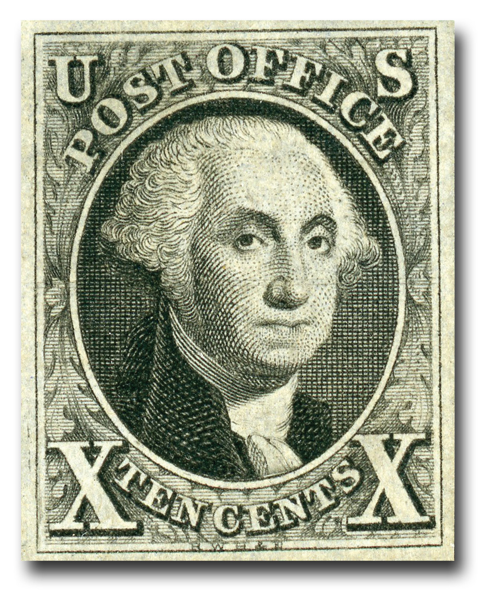 2 - 1847 10c George Washington, Black, Thin Bluish Wove Paper  display picture 1