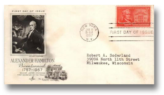 1086 - 1957 3c Alexander Hamilton - Mystic Stamp Company