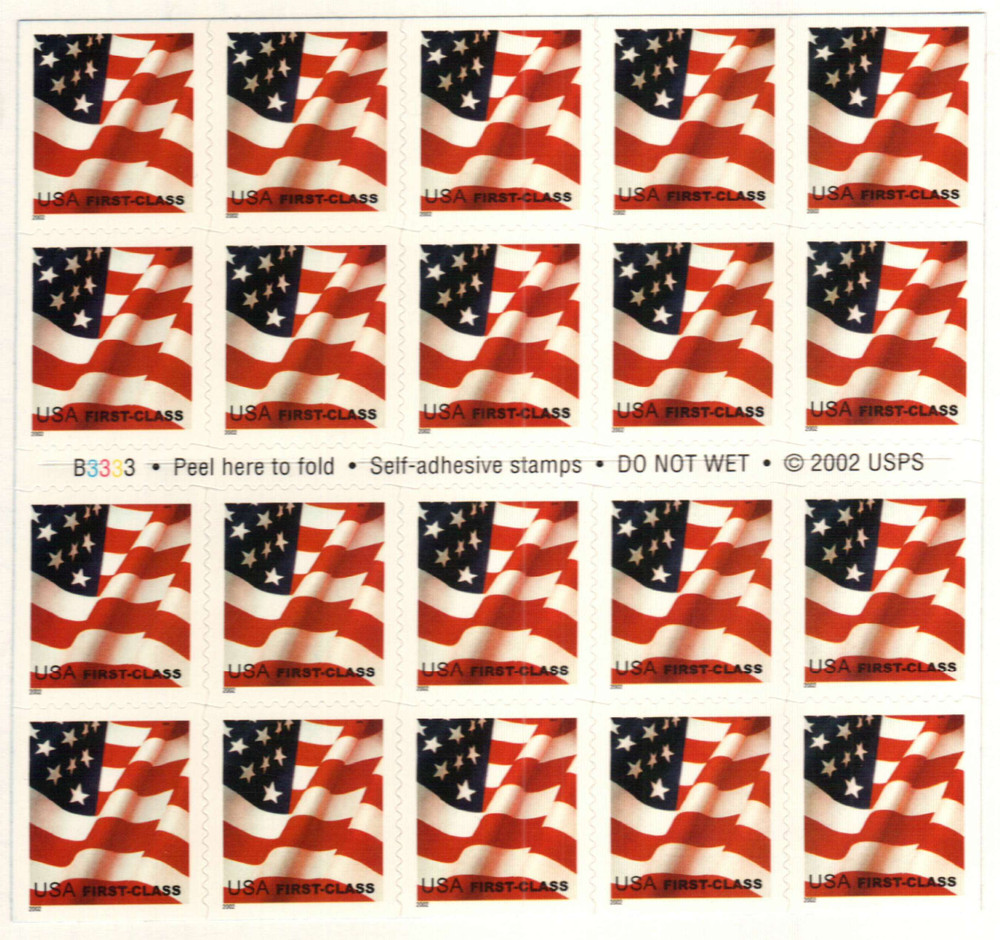 3623a - 2002 37c US Flag, Non-Denominated, Micro USPS, Booklet 3623a - 2002 37c US Flag, Non-Denominated, Micro USPS, Booklet