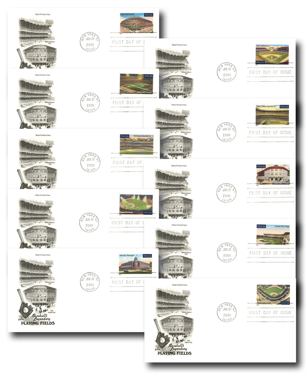 3510-19 - 2001 34c Legendary Baseball Fields - Mystic Stamp Company