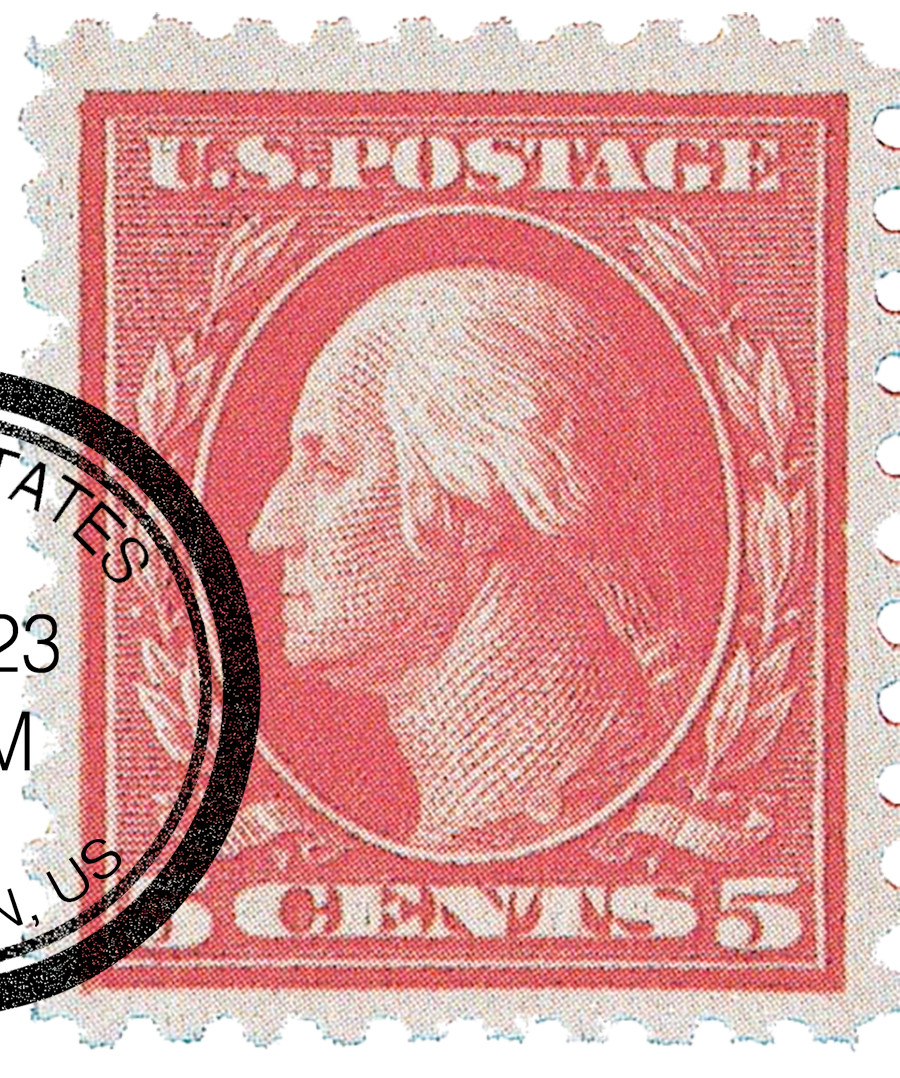 467 - 1916 5c Washington, Carmine, Unwatermarked, Perf. 10, Color
