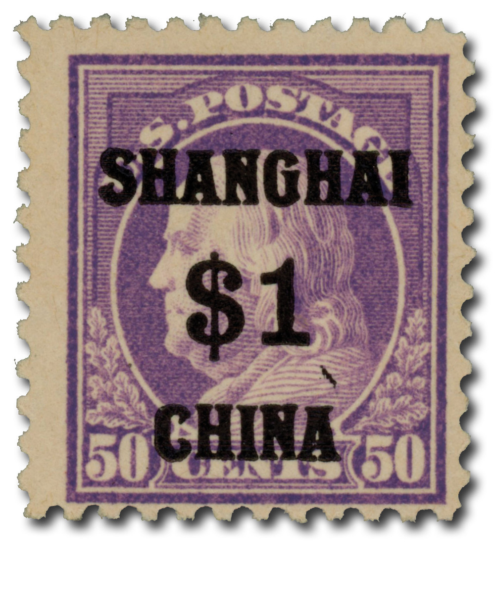 K15 - 1919 $1 on 50c Franklin, Light Violet, Shanghai Overprint