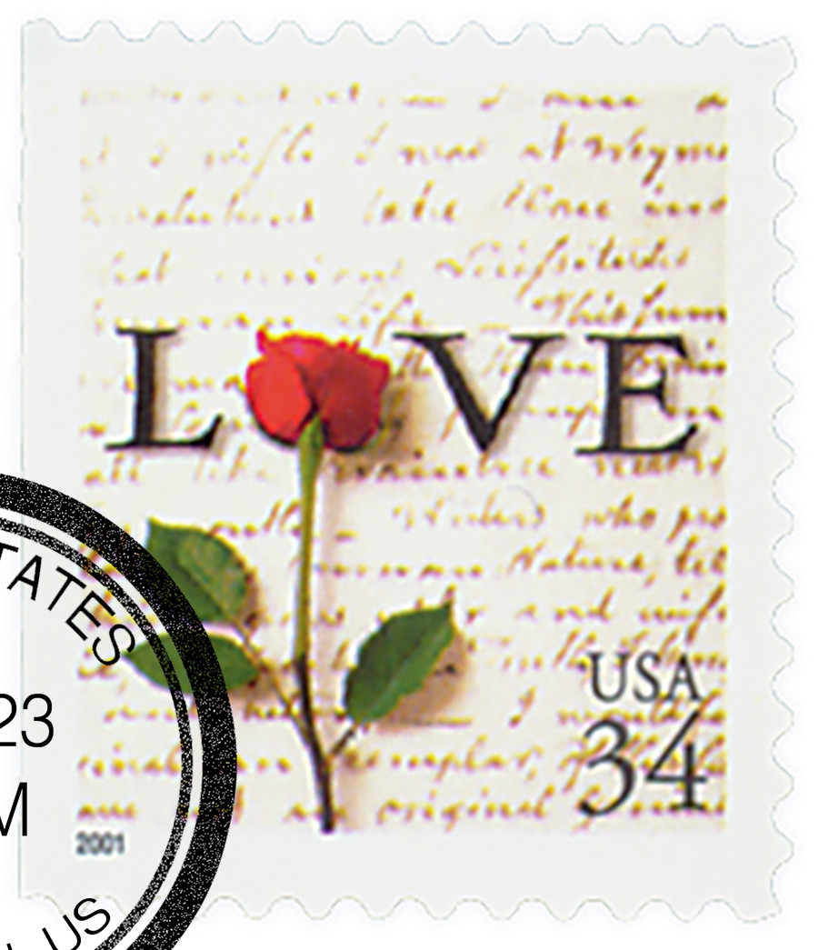 3498 - 2001 34c Love Series: Rose & Love Letter, Self-Adhesive