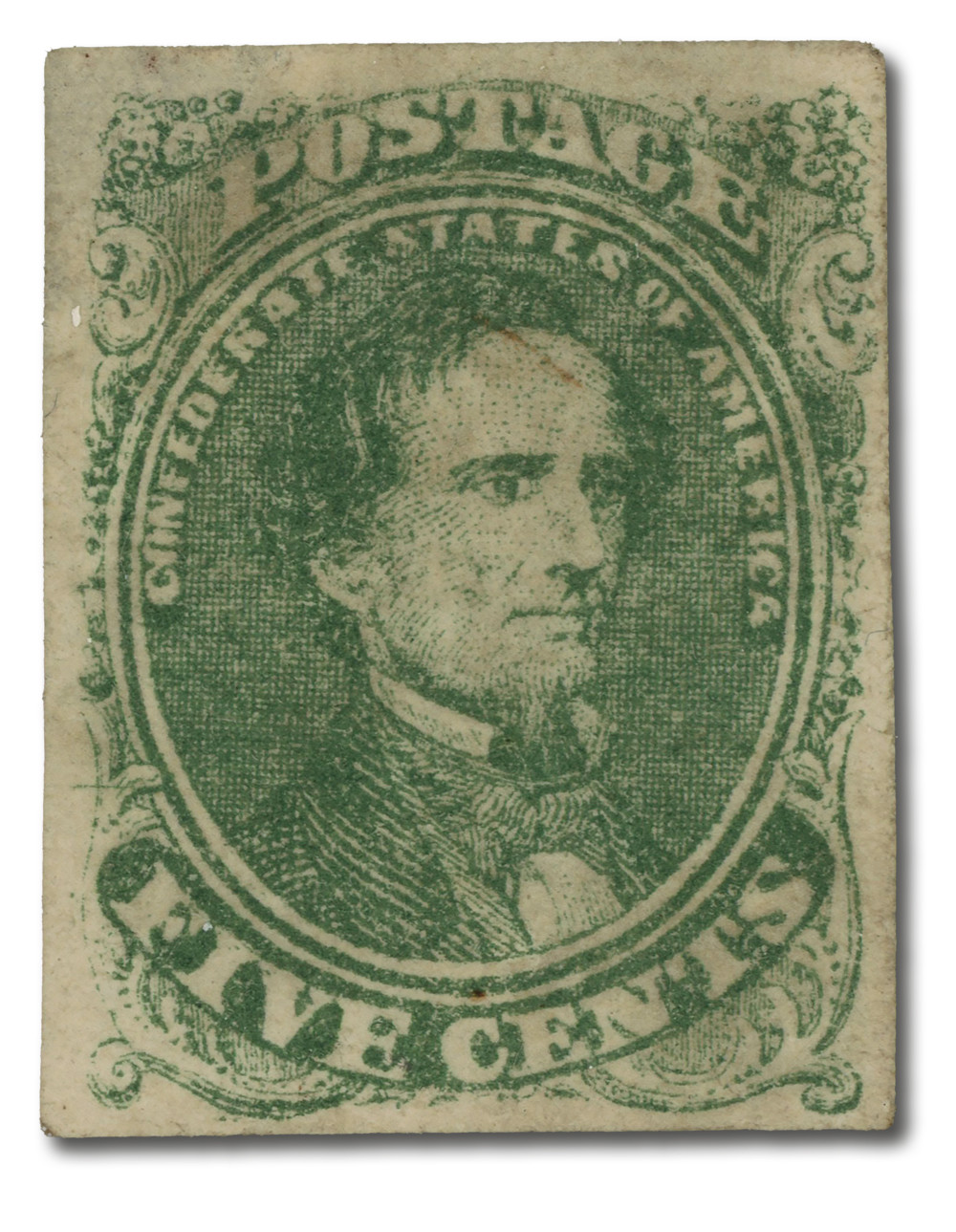CSA1 - 1861 5c Jefferson Davis, Confederate States, Green, Soft