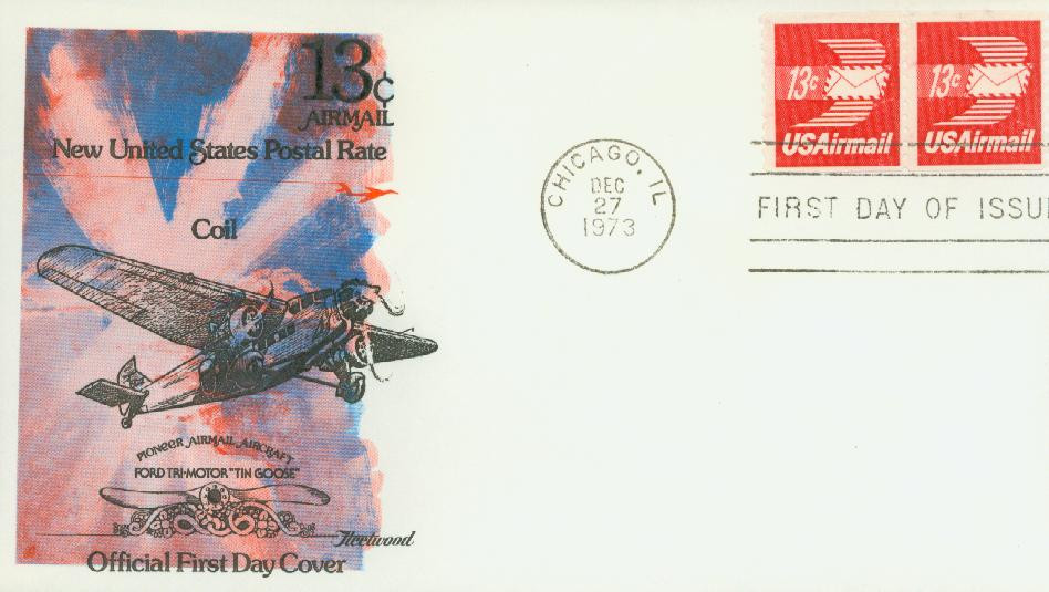 C83 - 1973 13c Winged Airmail Envelope, Perf. 10 Vertically