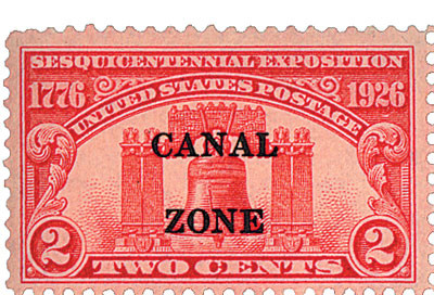 CZ96 - 1926 2c Liberty Bell, Carmine Rose, Canal Zone Overprint