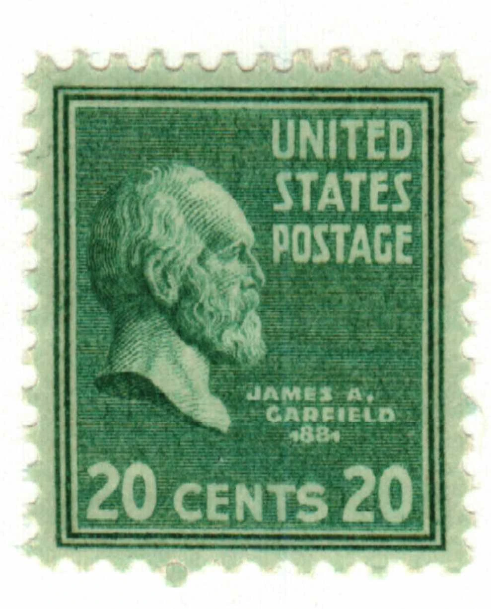 825 - 1938 20c James A. Garfield, Bright Blue Green - Mystic Stamp