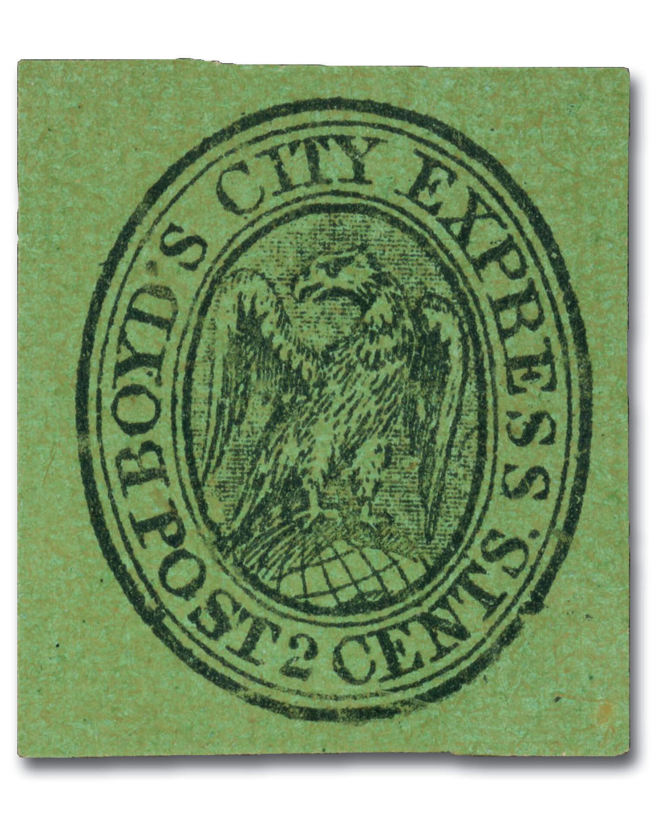 20L10 - 1854 2c Boyd's City Express, Black on Green Paper - Mystic ...