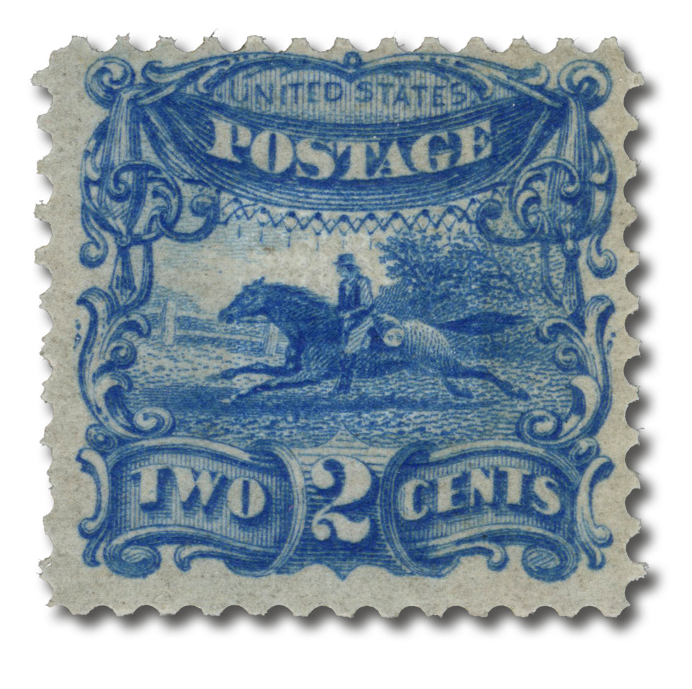 113-E3e - 1869 2c Pony Express Essay, Plate on Stamp Paper, 9x9mm 