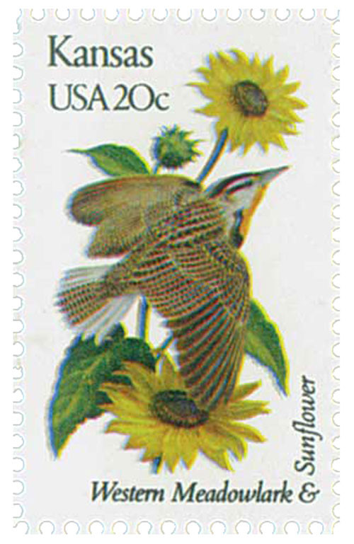 1968 - 1982 20c State Birds & Flowers: Kansas - Mystic Stamp Company