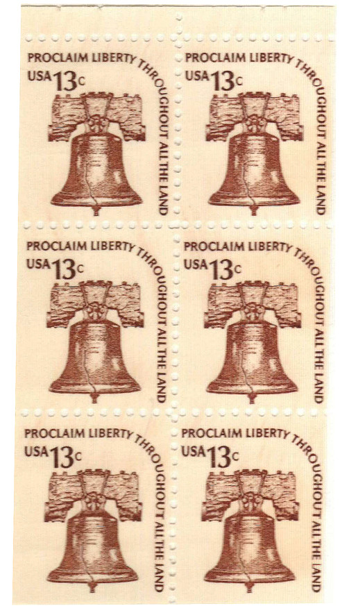 1595a - 1975 13c Americana Series: Liberty Bell, Booklet Pane of 6