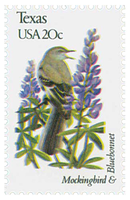 1995 - 1982 20c State Birds & Flowers: Texas - Mystic Stamp